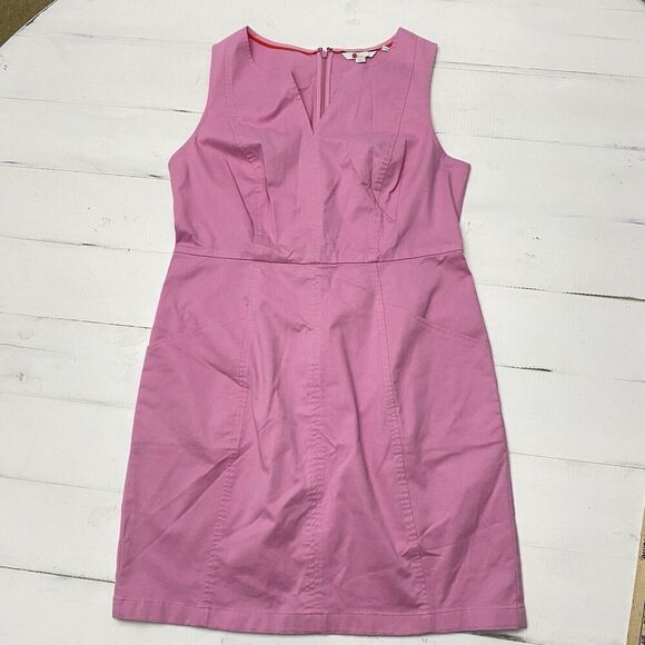 Boden Helena Pink Chino Short Dress Sleeveless Knee Length V Neck  Women's 12R - Picture 1 of 10